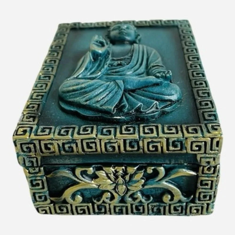 Handcrafted PRC Green Gold Witness Buddha Keepsake Box 2.5